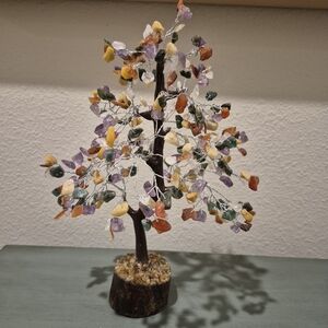 Amethyst, Lapis Lazuli, Carnelian Crystal Bonsai Tree - Silver Wrapped